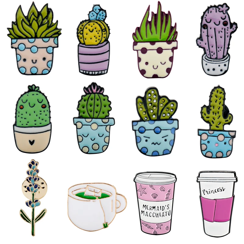 

Creative Jewelry Potted plants Brooch Smiley Cactus Brooches Pins Jackets Backpack Shirt Collar Badge pin Collection Gift