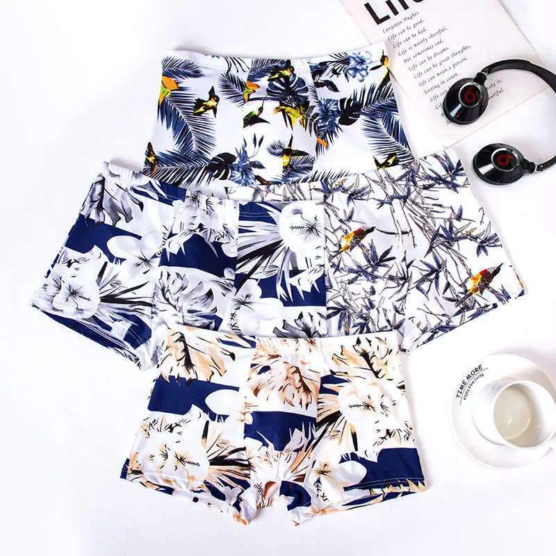 8Pcs Men Underwear Boxer Soft Man's Underwear Comfortable Breathable Mens Panties Plus Size Men Boxer Set Print White Shorts