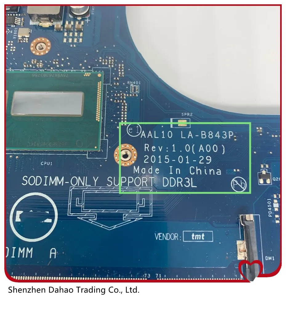 

CN-0F0FC6 F0FC6 For Dell Inspiron 5458 5558 5758 laptop AAL10 LA-B843P motherboard with i3-5005U 100% tested good
