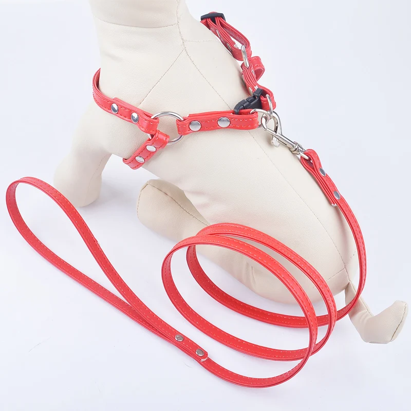 

Puppy Dog Vest Harnesses Lead Set Red Pink Purple Pu Leather Adjustable Dog Halter Harness For Small Medium Pets Chihuahua