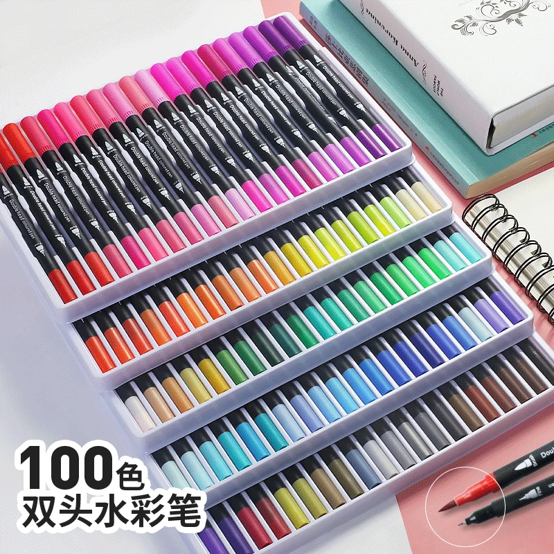 

12/24/36/48/60/80/100 Color Watercolor Pens Fineliner Felt Tip Pen Colors Brush Tip Markers Permanent Art Supplies Drawing Manga
