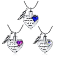 god has you in his arms stainless steel cremation jewelry heart urn necklace for ashes keepsake pendant with angel wing