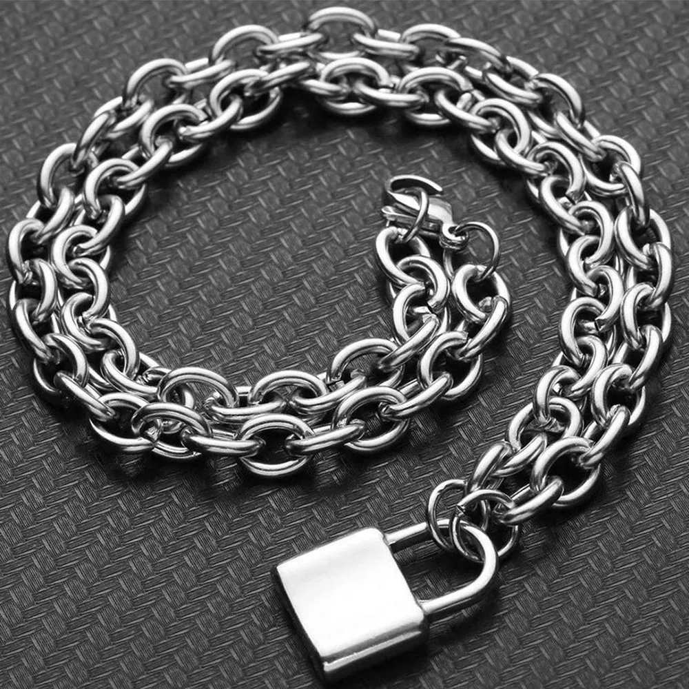 

Stainless Steel Necklace Lock Punk Pendant Necklace Choker For Men Women Jewelry Gif Dropshipping