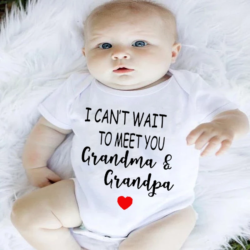 

I Cant Wait to Meet You Grandma&grandpa Sweet Cute Bodysuits Newborn Baby Girls Boys Print Romper Bodysuit Sunsuit Outfit Summer