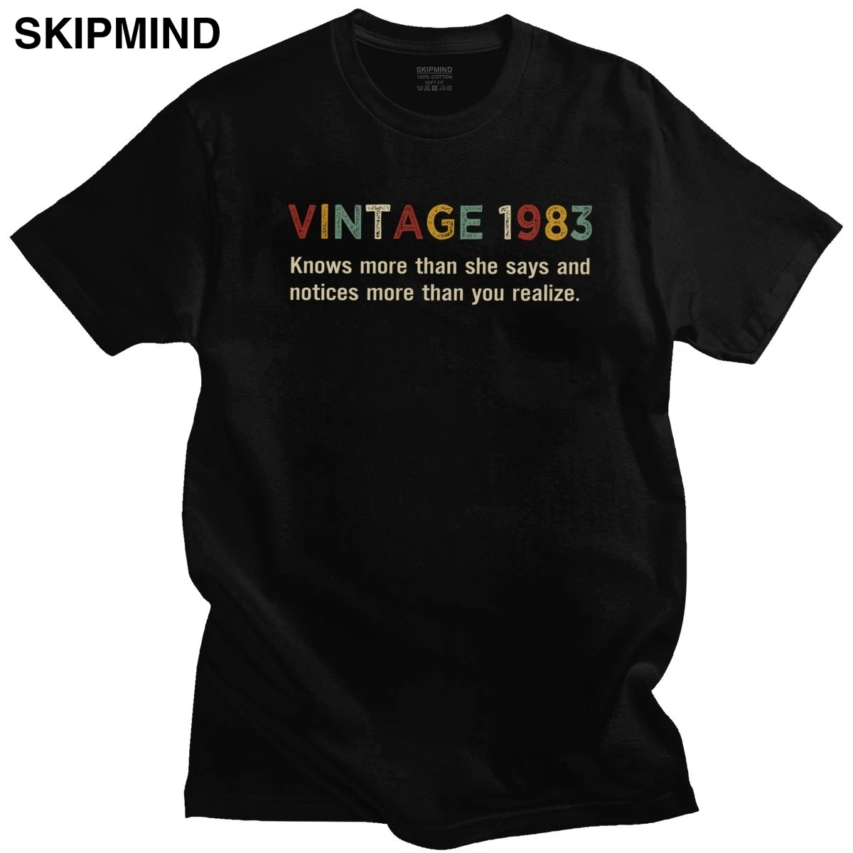 

Funny Men's Vintage 1983 T-Shirt Short Sleeved Cotton Tshirt Casual Knows More Than She Says 37th Birthday Tee Shirt Clothes