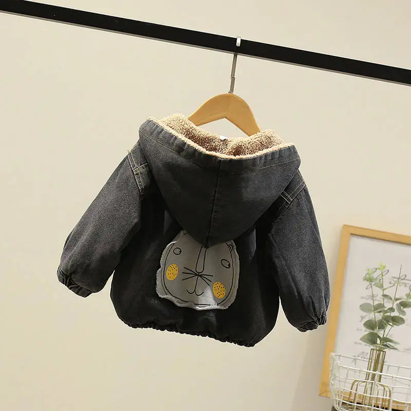 Baby Ocean Denim Jacket 2019 Winter New Children's Clothing Korean Boys Casual Plus Velvet Ambswool Coats 2-6Y | Детская одежда и