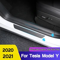 6pcs set for tesla model y 2020 2021 door sill leather protective pedal anti kick sticker hidden protection pad