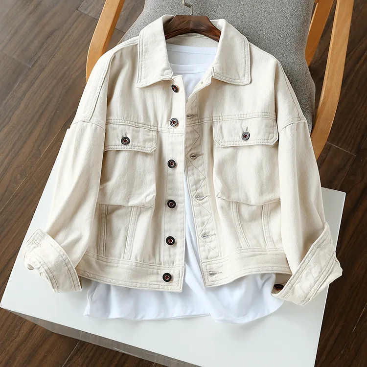 

Spring and Autumn New Arrival Women Street Fashion Short Jeans Jacket, Female Brand Casual White Denim Coats And Jackets