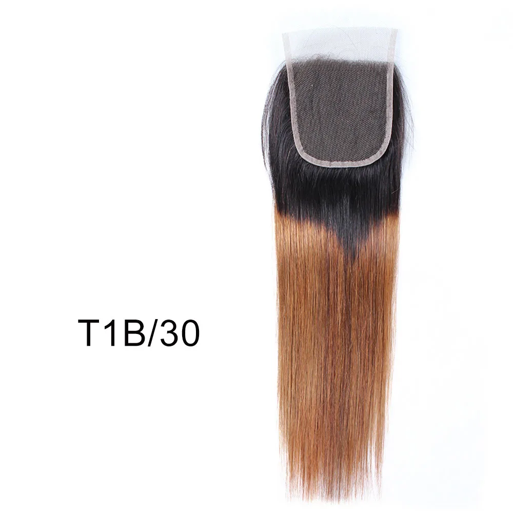 T1B/30 Bobbi коллекция цвет 8 пепельный блонд прямые 4х4 кружева Закрытие индийские не-Реми человеческие волосы Омбре медовый блонд темно-коричневый цвет 4 - Цвет волос: T1B/30