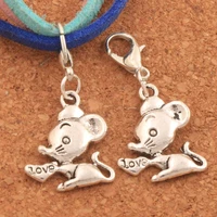 heart love mouse mice lobster claw clasp charm beads 16 5x33 8mm 100pcs zinc alloy jewelry diy c183