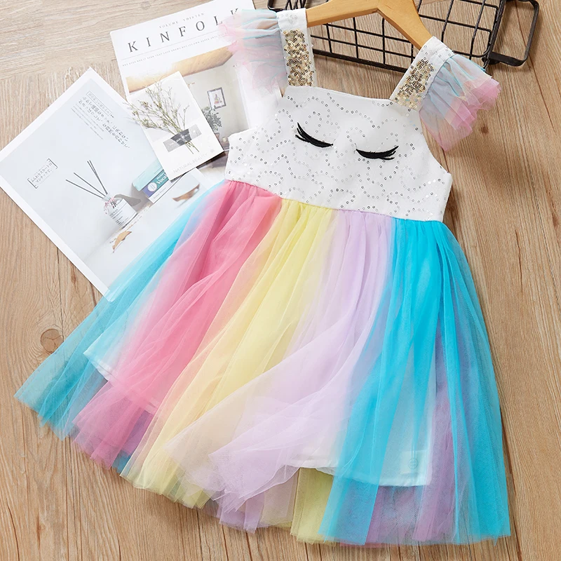 Платье для маленьких девочек Летнее Сетчатое платье с цветочным узором Детская