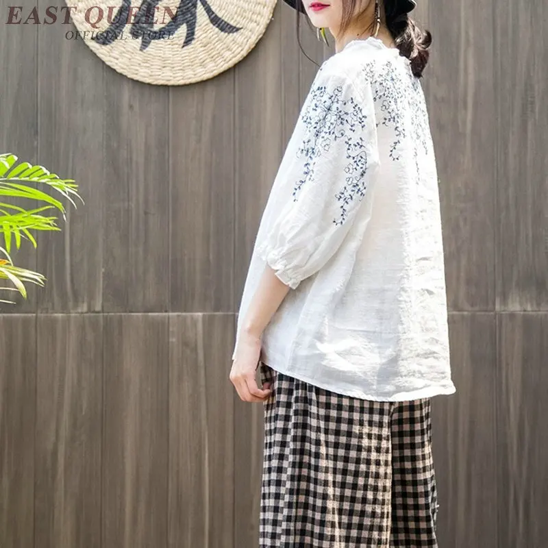 Винтажные Женские китайские Топы с коротким рукавом и круглым вырезом топы