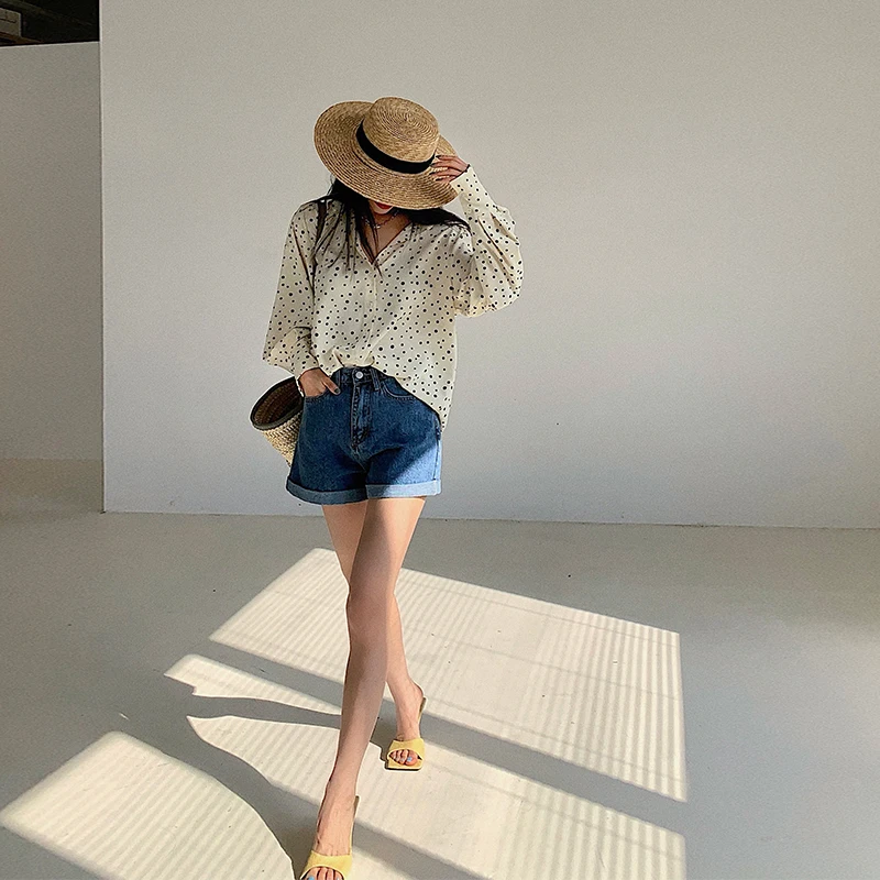 

Left women's high waist straight pants women's casual pants 2021 summer new curled denim shorts