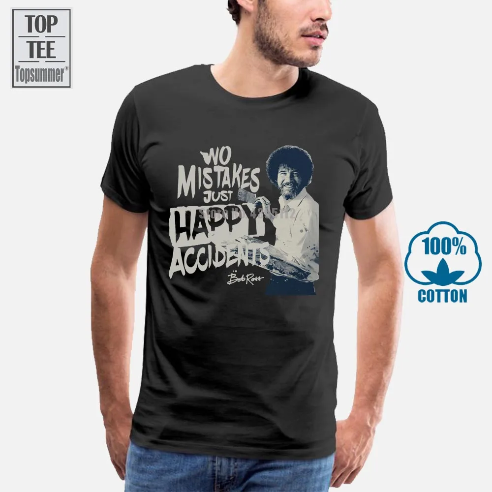 

Bob Ross No Mistakes Just Happy Accidents Men'S T Shirt Navy Blue Pick Size Classic Quality High T Shirt 014336