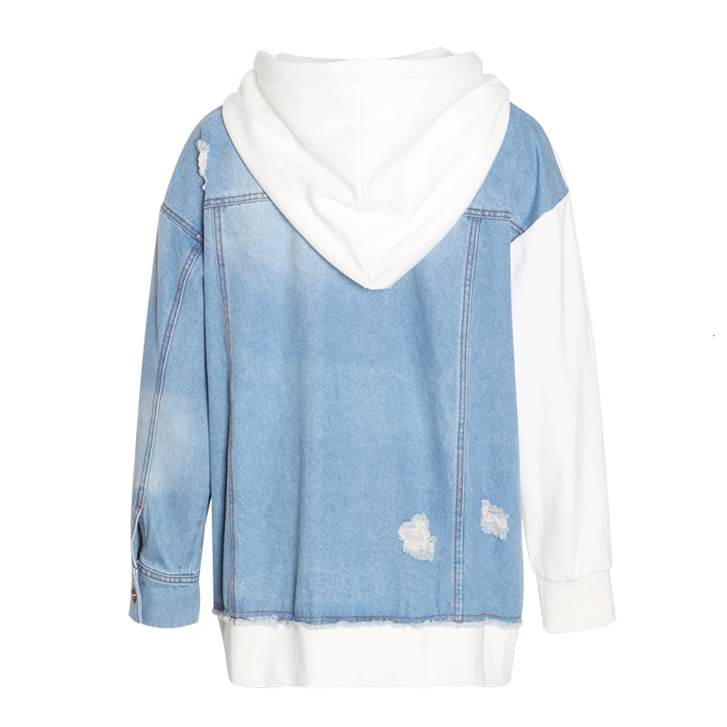 Женский джинсовый свитер с капюшоном TWOTWINSTYLE осенне-зимний длинным рукавом