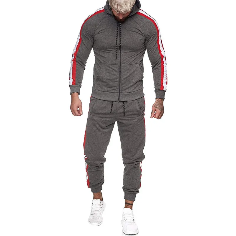 

2 Pieces Suit Set, Long Sleeve Hooded Pullover and Long Pants for Men, Red/Black/Dark Gray/Light Gray