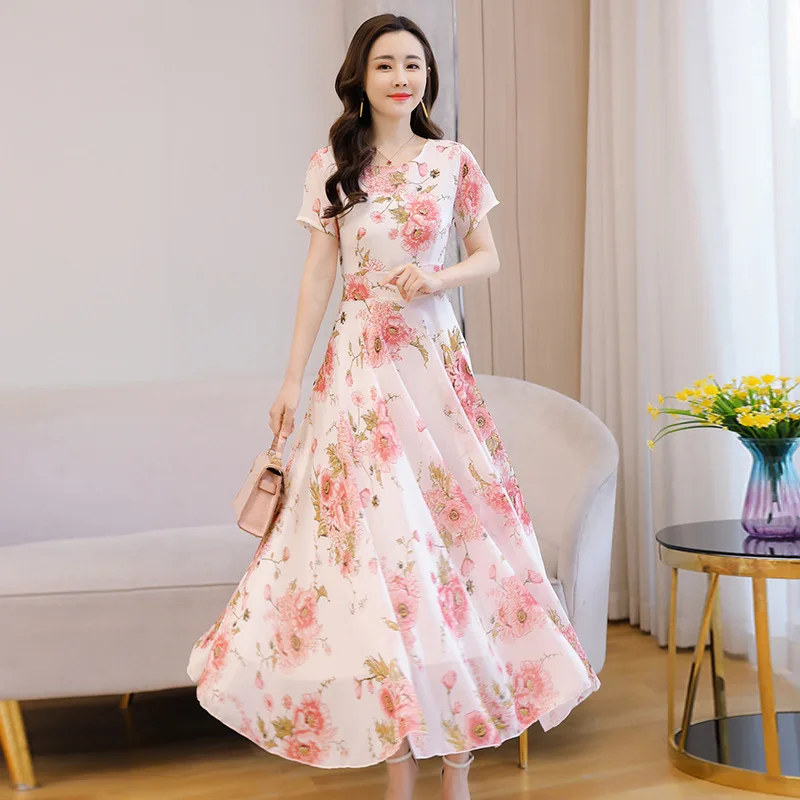 

Spring and summer 2021 new Korean fashion trend slim figure slim long temperament print big size chiffon dress woman