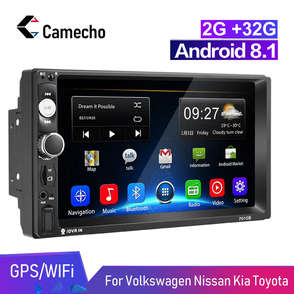 Camecho 2 Din Автомобильный мультимедийный плеер Android 8 1 GPS навигация автомобильное