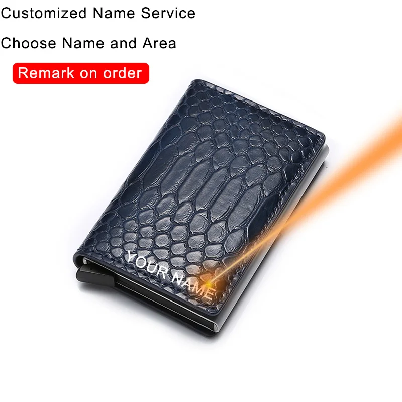 blue(Name Service) RFID визитница, мужские кошельки, тонкая карта, сумки для денег, черный мужской кошелек, маленький кожаный бренд, тонкие мужские кошельки из змеиной кожи - Цвет: blue(Name Service)