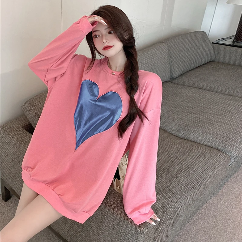 

Autumn Women's Clothing Korean Love Patches Loose Plus Size Thin Long Sleeve Casual All-match Sweatshirts New Fashion Top