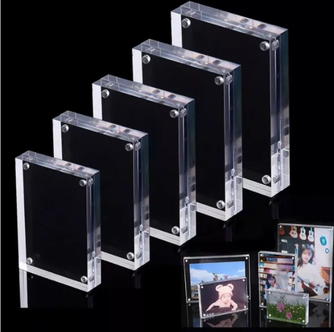 

Double-sided Acrylic Clear Photo Frame Desk Magnet Picture Place Display Rack Right Angle Home Decor Wedding Photo Holder