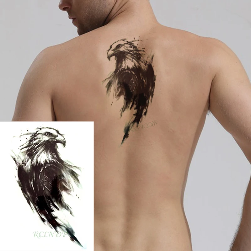 Водонепроницаемые временные тату наклейки Орел перо животное поддельные флэш