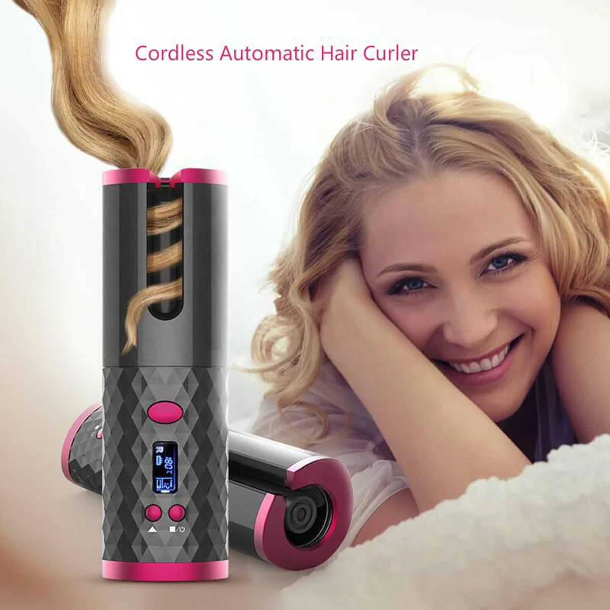 Wireless Automatic Hair Curling Iron Multifunctional USB Rechargeable Hair Curler Portable LCD Display Ceramic Curly Hair Tool