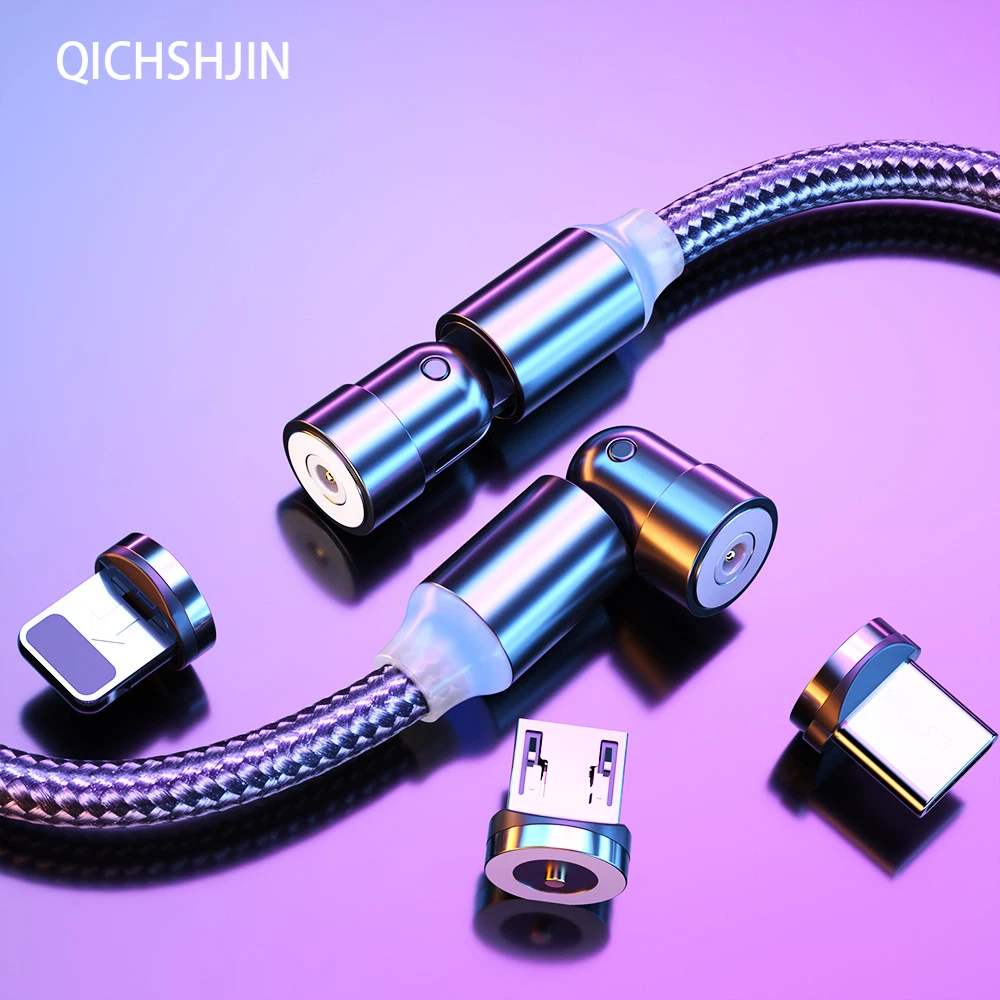 Магнитный кабель QICHSHJIN Micro USB Type C зарядный с поворотом на 540 градусов шнур 3 в 1 со