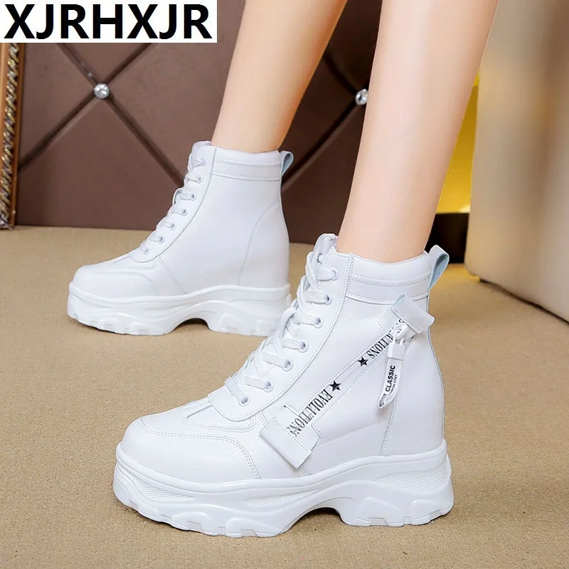 

2021 г. Осенние ботинки на высокой платформе женские ботильоны на толстой подошве 8 см кожаные кроссовки на танкетке теплые зимние плюшевые бо...