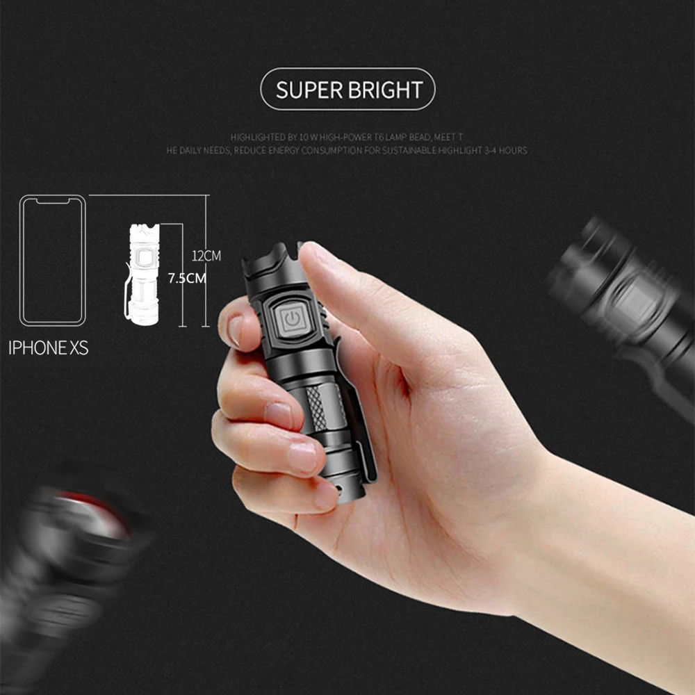 Скидка Фонарик BORUiT SST40 светодиодный, супер яркий, перезаряжаемый с зарядкой от USB, IPX6, карманный мини-фонарь для повседневного использования, для ве...