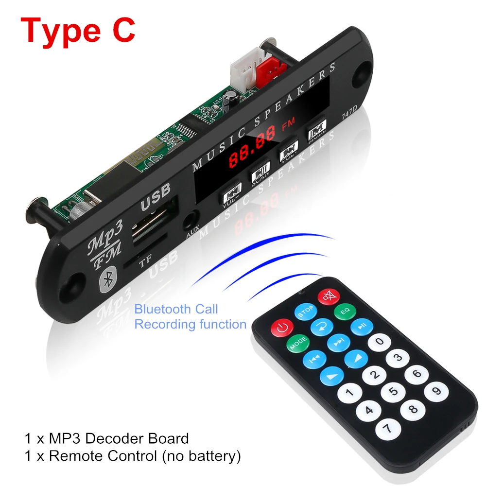 Type C KEBIDU 5 в 12 В Bluetooth MP3 декодер плата модуль USB TF fm-радио модуль беспроводной MP3-плеер с функцией записи автомобильный комплект DIY - Цвет: Type C