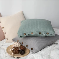 2022 hot cushion cover high end iceland yarn knitted pillowcase beige pink gray green pure color side button pillow cover