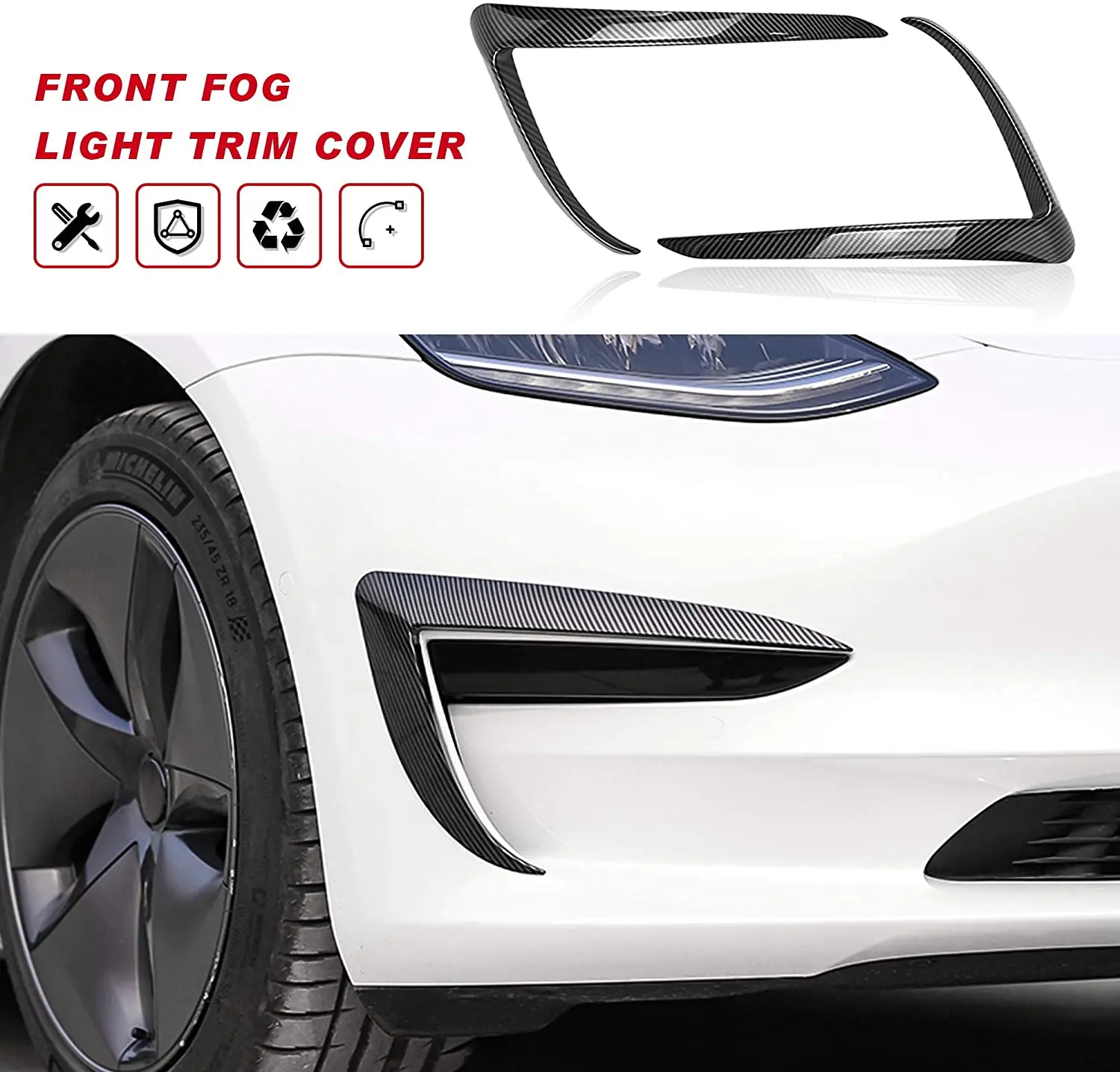 

Модель 2021 года, передняя противотуманная фара Tesla Model 3, обрезанная Передняя обшивка лезвия, модель трех элементов для бровей, Черное Матовое ...