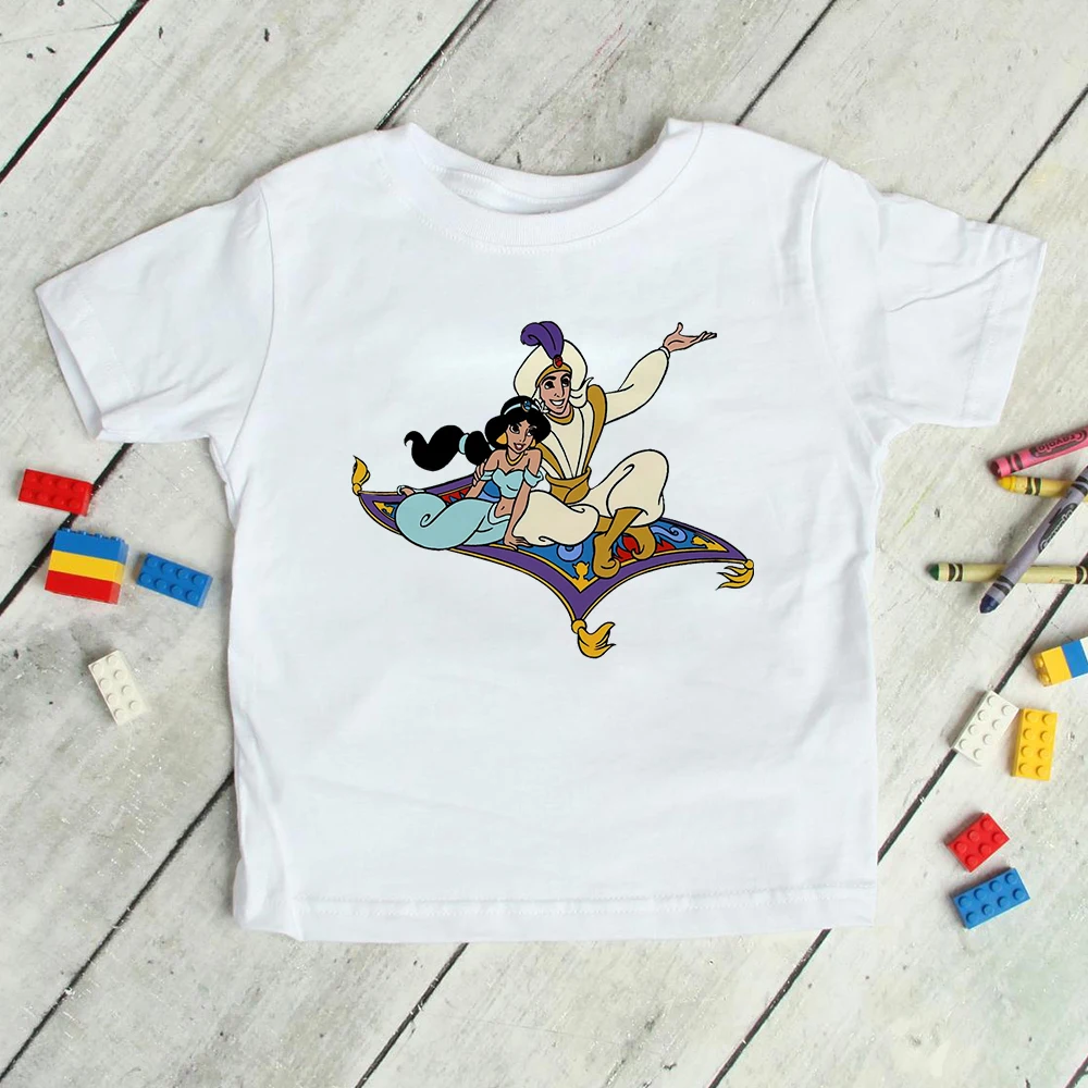 2021 Disney Aladdin Jasmine Princess Print Girl T-shirt Harajuku Summer Fashion Cartoon Short Sleeve Kids Clothes Dropship t-shirt kid dress	