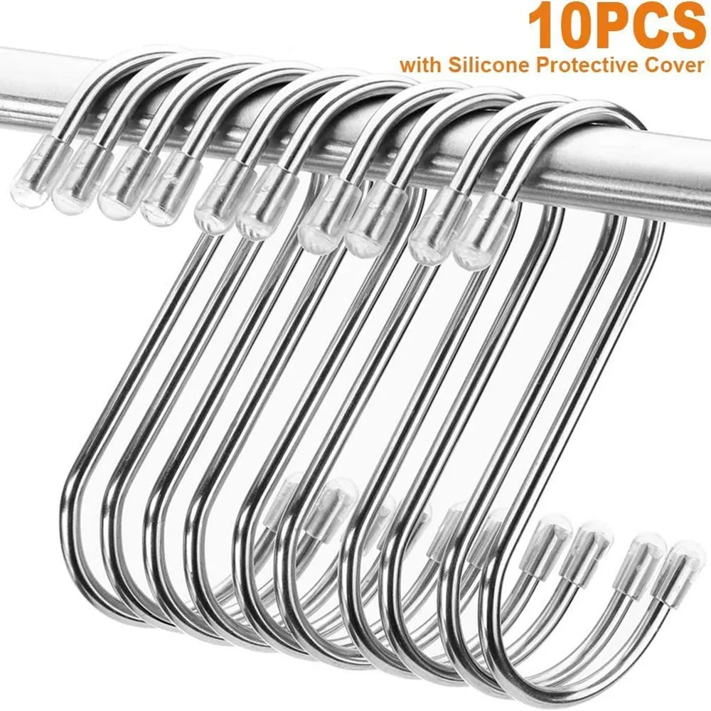

10 Pcs Stainless Steel S Shaped Hooks for Hanging Kitchenware Pan Pots Utensils Closet Clothes Bags Towels Kitchen Hooks Hanger
