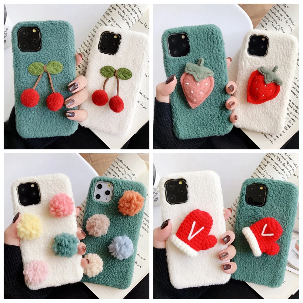 Чехол для iPhone 11 чехол 11Pro Max зимний мех мягкий овечья шерсть девочки 7 8 Plus Xs