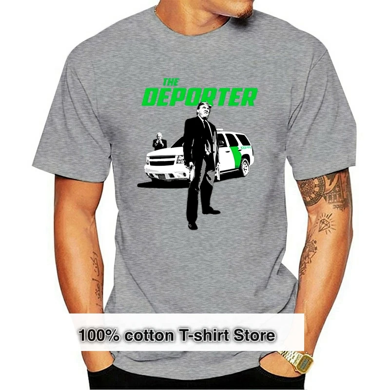 

Забавная мужская футболка The Deporter с принтом «пародия иммиграции», Черная