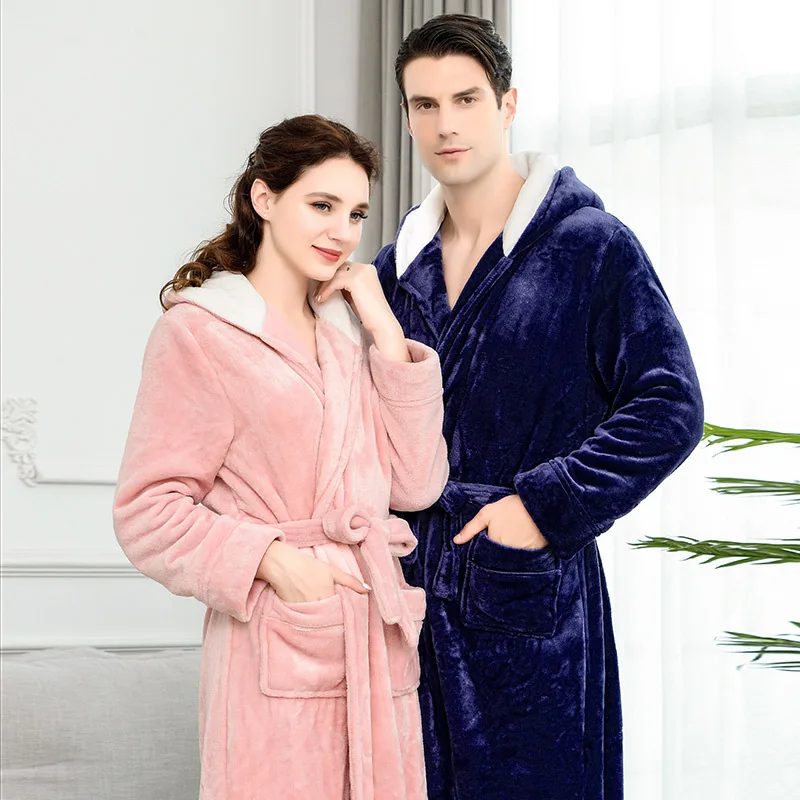 Новинка мужской зимний удлиненный плотный фланелевый теплый банный халат с