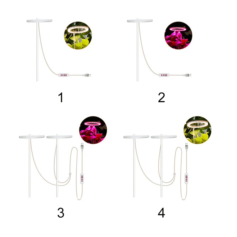 

USB Charge Acrylic Supporter Plant Grow Light Full Spectrum Indoor Outdoor Ring Cycle Adjustable Double Head Auto Timing Switch