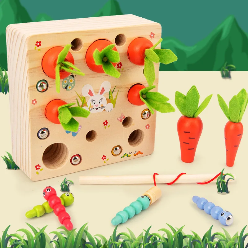 

Children Wooden Picking Carrots Insects Game Kids Attention Training Toys Early Educational Desk Puzzle Toys Children' Day Gift