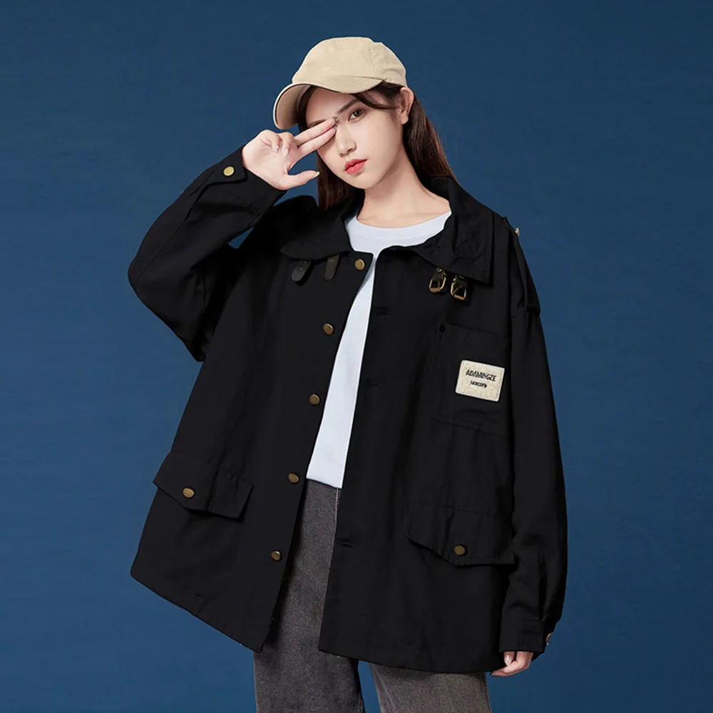 

2021 Autumn Winter New Korean Fashion Womens Jacket Solid Color Fashion Casual Single Breasted Lapel Long Sleeve Jacket