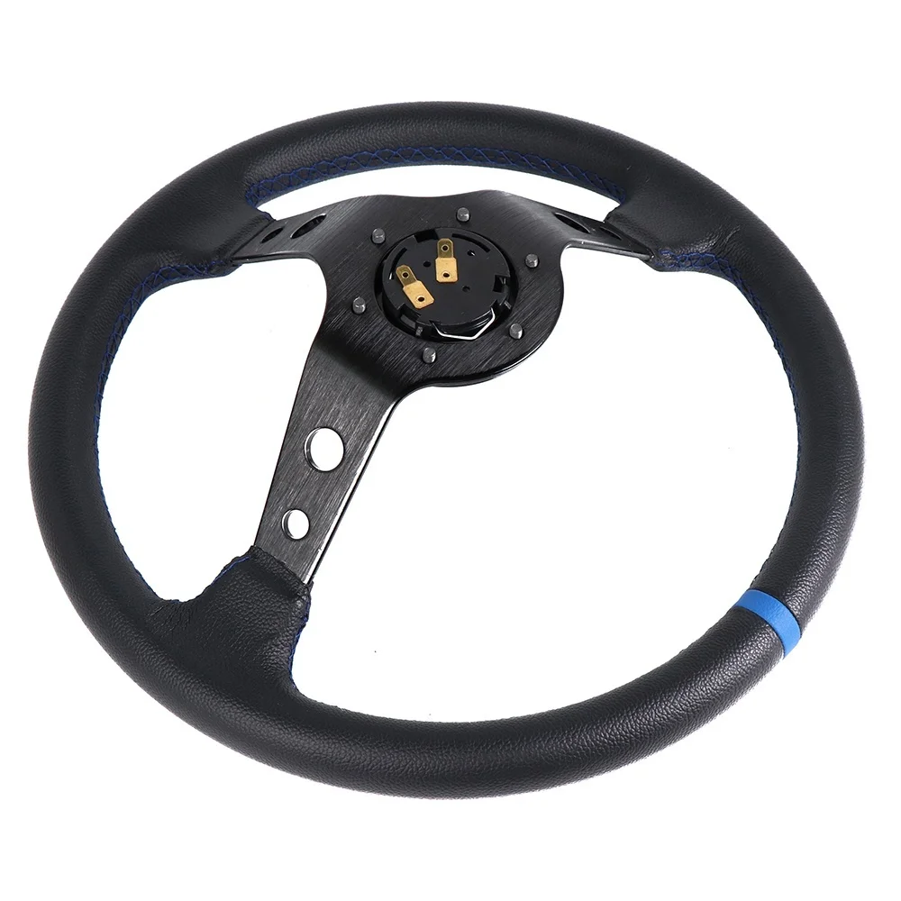 350mm Deep Dish 6 Bolt Car Racing Steering Wheel PVC Leather and Aluminum Bracket Horn Button For Sport with Logo - купить по