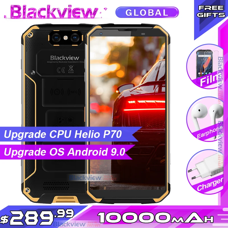 Blackview BV9500 Plus Helio P70 Восьмиядерный мобильный телефон 10000 мАч 5," FHD экран 4 Гб+ 64 ГБ Android 9,0 IP68 водонепроницаемый смартфон
