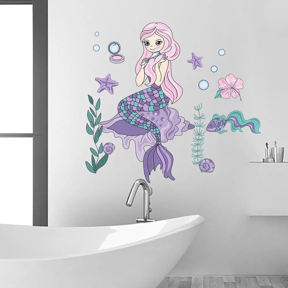 Наклейка на стену с рисунком Русалочки для детской комнаты, съемная виниловая декаль, постер для домашнего декора, детский сад, детская художественная мурал.