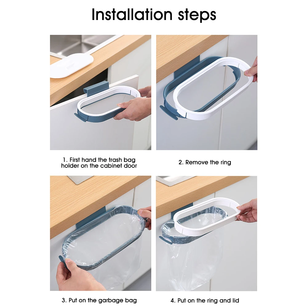

Portable Plastic Garbage Hanging Bag Kitchen Trash Storage Rack Bag Hook Oval Scouring Pad Dry Shelf Holder Kitchen Organzier