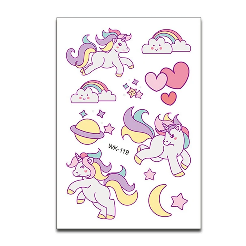 6 Sheet/Pack Random Color Cute Children Kids Cartoon Temporary Tattoos Sticker Girls Kids Unicorn Birthday Party Sticker