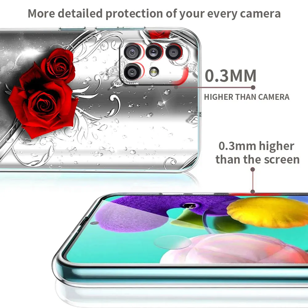 Fashion Cover for Samsung Galaxy A51 A71 A21s A31 A12 A52 A41 M31 M30s Soft Silicone Clear Phone Capa Fashion Flower