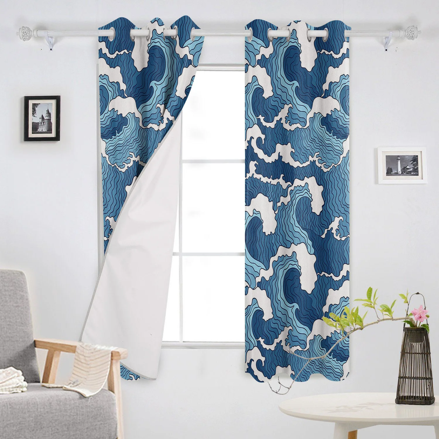 Японские занавески на окна с водяными волнами для гостиной декоративные