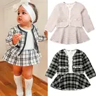 2020 модные От 1 до 6 лет комплекты одежды для маленьких девочек клетчатое пальто с длинными рукавами для дня рождения топы + платье Вечерние комплекты из 2 предметов