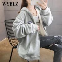 wyblz autumn winter warm plush hoodies for women thickened medium long zipper cardigan sweater korean sweet womens student coat